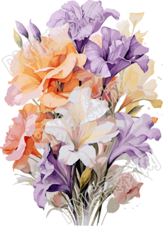 高清质量幻彩水彩花束插画设计元素