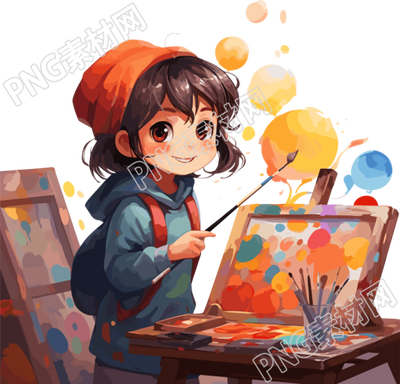 开心画画的孩子PNG插画
