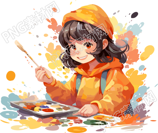 细腻笔触效果画画的孩子插画元素