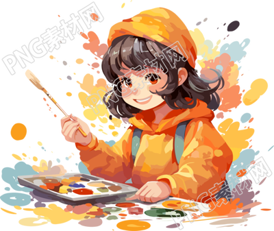 细腻笔触效果画画的孩子插画元素