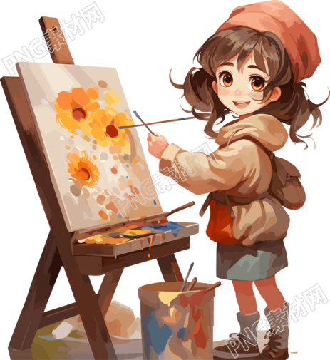 画板前的小女孩商用插图