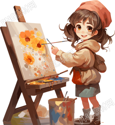 画板前的小女孩商用插图
