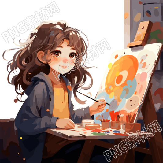 高清PNG透明背景画画的女孩图形素材