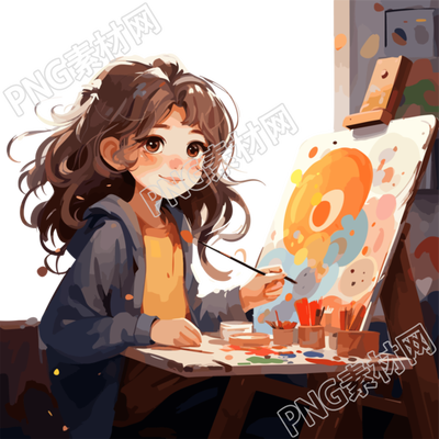 高清PNG透明背景画画的女孩图形素材