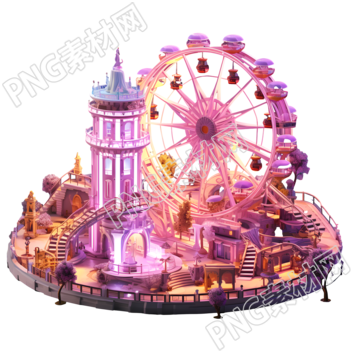 光紫玛瑙仙境主题公园3D插画