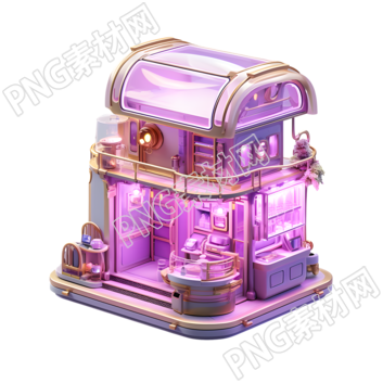浪漫购物中心紫色灯光3D渲染插画