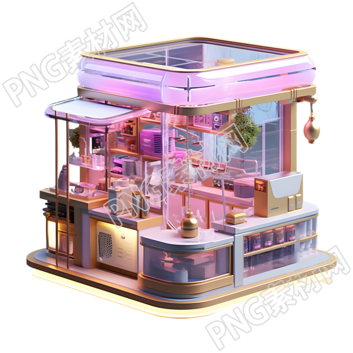 透明背景紫粉色购物建筑3D插图