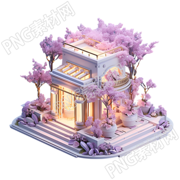 透明背景粉紫色建筑高清PNG图形素材
