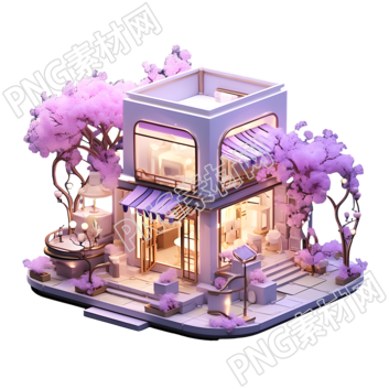 商业插画购物店铺3D渲染素材