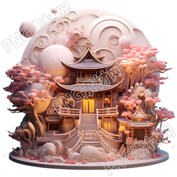 可爱风格的宝塔灯笼3D插画