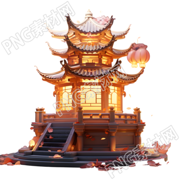 中式建筑的满月夜景素材