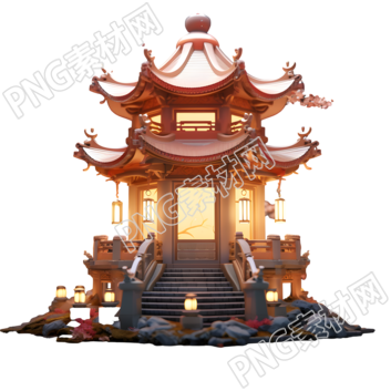 粉灰色广寒宫建筑插画