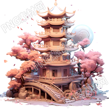梦幻可爱粉灰色月球广寒宫场景插画