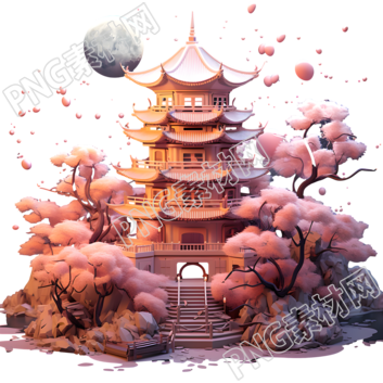 月球上的粉色和灰色建筑素材
