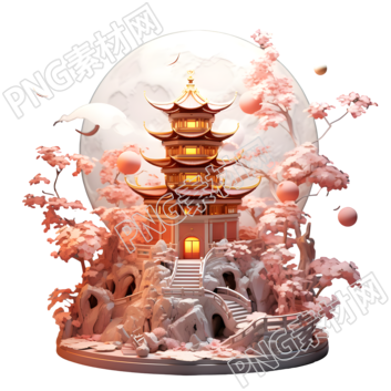 梦幻蝴蝶塔楼PNG素材