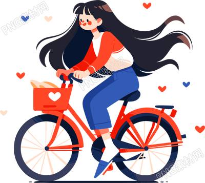 长发女孩山地自行车运动插画