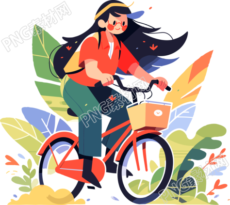 骑自行车的女孩创意设计的图形插画