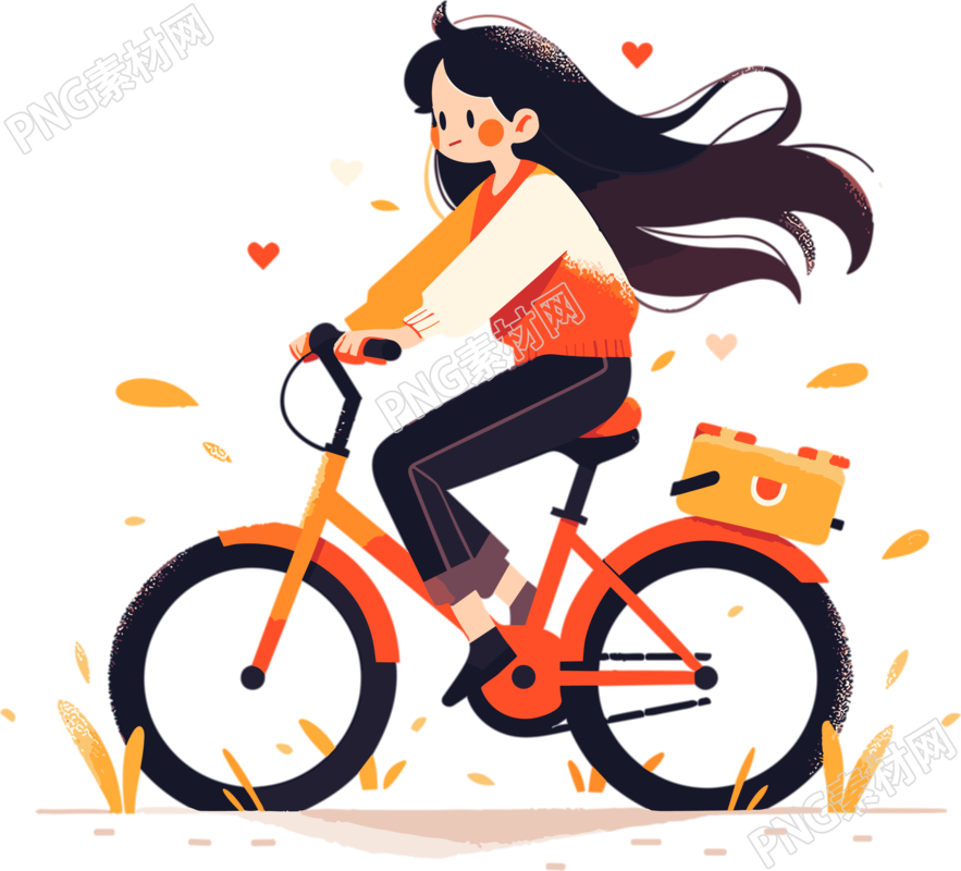 小女孩骑山地自行车插画