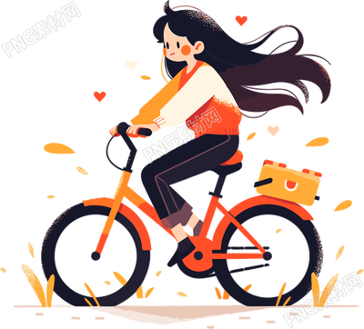 小女孩骑山地自行车插画