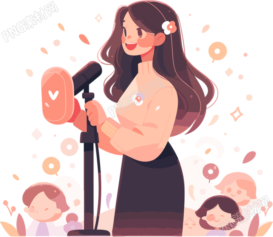 可爱女歌唱家插画