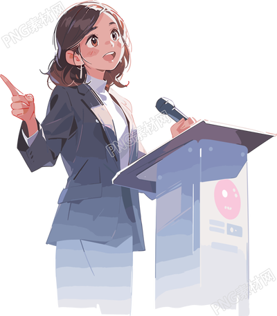 透明背景2D图形插画演讲女生素材
