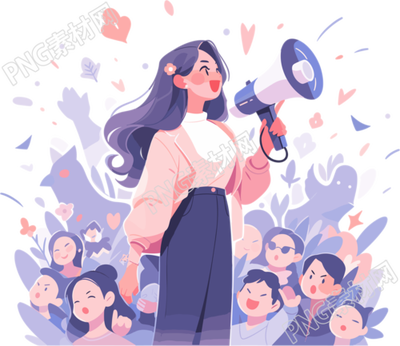 手拿大喇叭的演讲女孩平面艺术素材