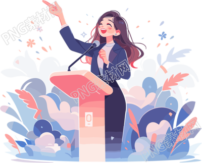 激情演讲的女生2D平面插画