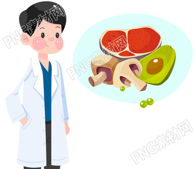 手绘卡通医生和蘑菇牛排美食插画