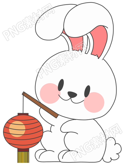 可爱玉兔手拿红灯笼PNG素材