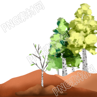 植树造林手绘山坡上的大树插画