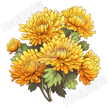 一大束黄色菊花与绿叶的插图