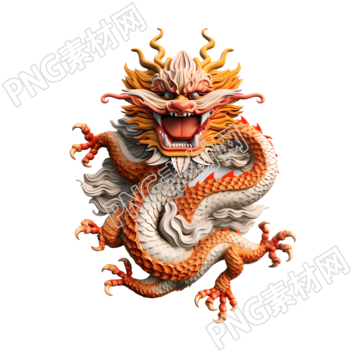 白底3D卡通中国龙透明背景素材