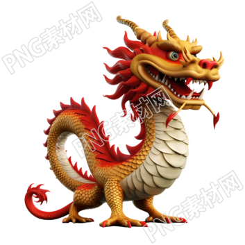 高清透明背景的3D卡通中国龙插画