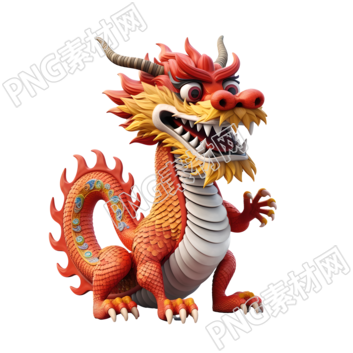 透明背景创意设计3D卡通中国龙插画