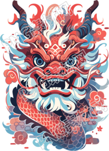 红蓝色中式龙透明背景插画