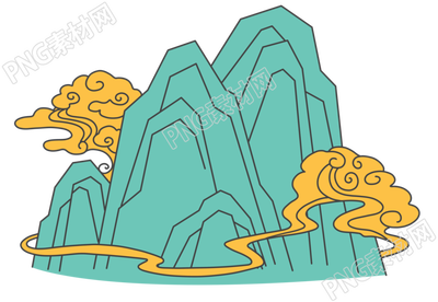 国潮风山峰祥云透明背景插画