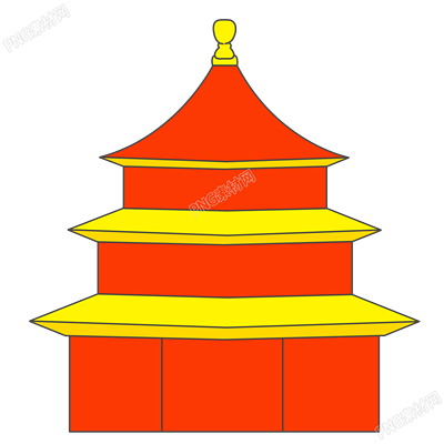 透明背景手绘红色黄色天坛插画