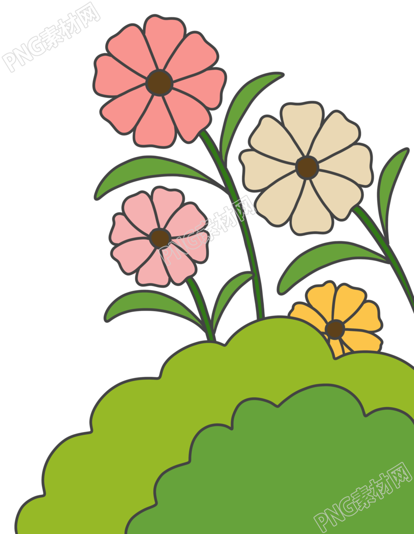 手绘粗线条草丛花朵插画