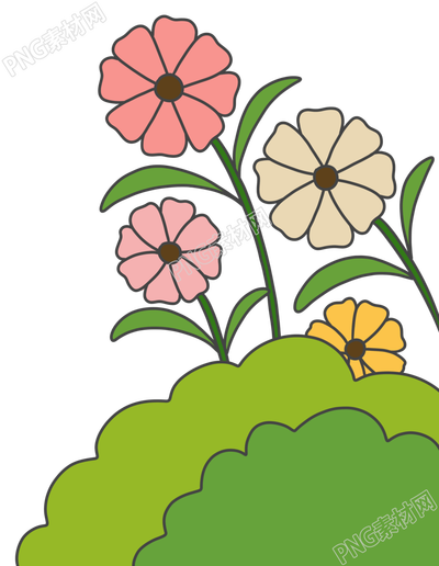 手绘粗线条草丛花朵插画