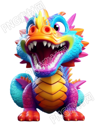 透明背景炫彩龙玩具插画