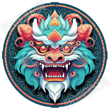 暗青色和深天蓝色中国龙头透明PNG素材