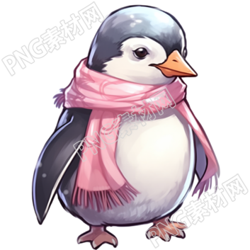 粉色系企鹅围巾插画设计
