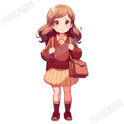 动漫卡通女孩手拿手提包PNG素材