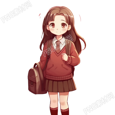 动漫少女手拿手袋清晰插画