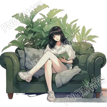 女生桃花坞边沁园风插画
