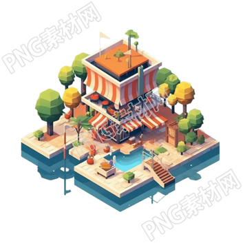 透明背景彩色小岛PNG图形素材