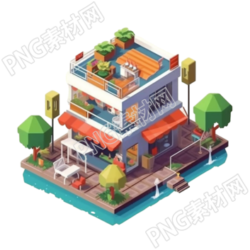 二层小楼街景PNG图形素材