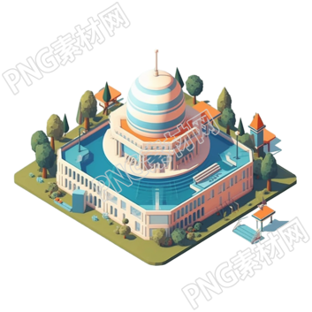 3D立体树木建筑插画设计