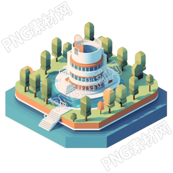 湖边树木与背景湖泊的建筑元素