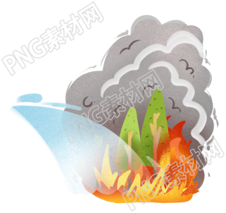 手绘森林着火消防员灭火PNG插画
